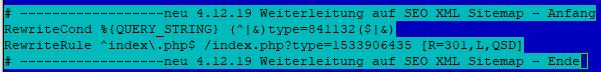 sitemap nach Upgrade auf Typo3 9.5 - Umleitung mittels .htaccess Eintrag