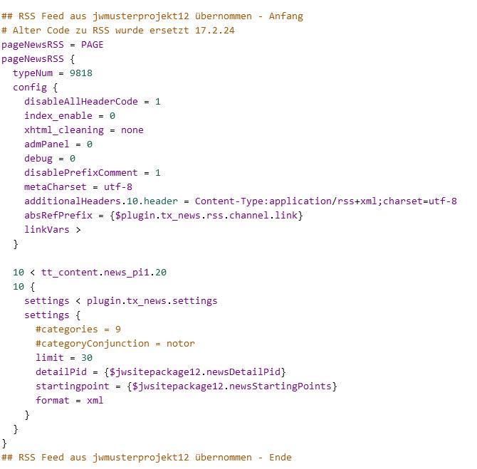 Neuer Code für RSS Feed Typo3 12.4